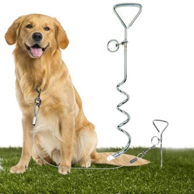 （PAPI PET）อุปกรณ์เสริมสำหรับสุนัขเชือกเกลียวสแตนเลส,เชือกลวดกองดินแบบยึดติดกลางแจ้งลิ่มปักพื้นอุปกรณ์สุนัข