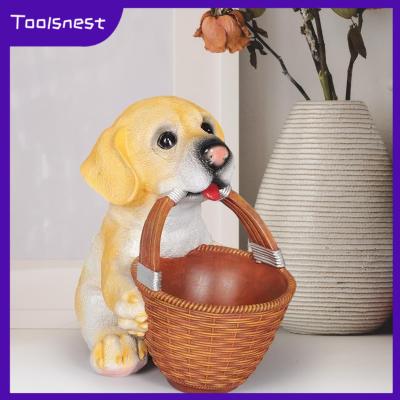 Toolsnest รูปปั้นสุนัขพร้อมตะกร้ากล่องเก็บของห่วงประดับตุ๊กตายางแกะสลักสุนัขสำหรับทางเข้า