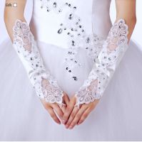 ✈ New Satin Girls Wedding Gloves For Women Sequins Fingerless Bridal Gloves Lady Party Accessories