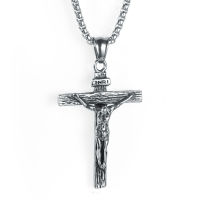 New Mens Stainless Steel Silver Vintage Jesus Cross Pendant Titanium Steel Necklace Jewelry
