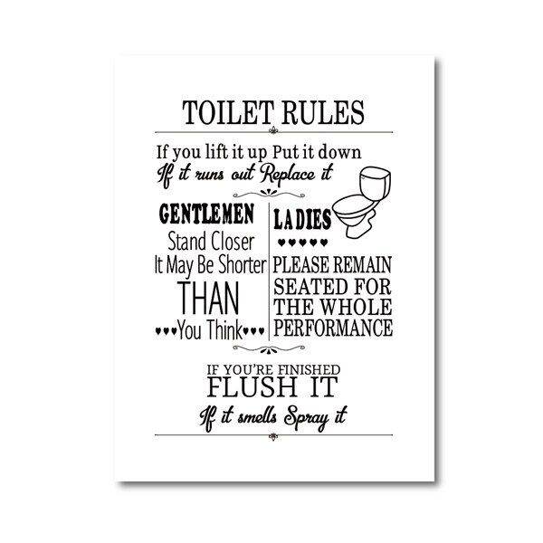 Abstract Toilet Rules Quotes Art Canvas Painting Modern Funny Bathroom