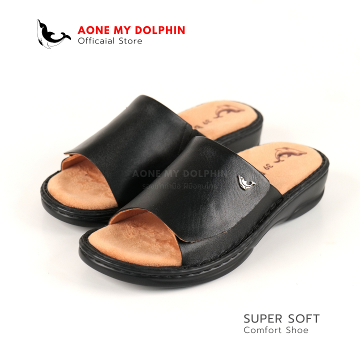 aone-my-dolphin-ลิขสิทธิ์แท้-wd36-รองเท้าหนังแท้-รองเท้าเพื่อสุขภาพ-พื้นนุ่มพิเศษ-รองเท้าแตะ-การันตีใส่สบายเท้า