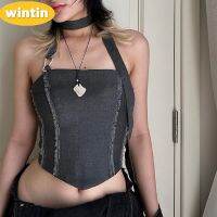 Wintin Independent Station 2023 Spring New Sexy Hot Girl Lightly Mature Metal Stitching Ribbon Irregular Slim-Fit Vest for Women