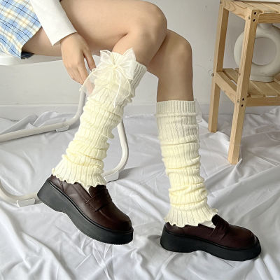 ผู้หญิงโบว์ขาอุ่นถักถุงเท้าลูกไม้อบอุ่นสุภาพสตรีฤดูใบไม้ร่วงฤดูหนาวโครเชต์ Boot Cuffs สีดำสีขาวเท้า Hosiery สำหรับ Girls