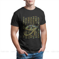 เสื้อยืดคอกลมEgyptian Ancient Egypt Culture Ian Eye Of Horus On Hieroglyphics Gold And Marble Tshirt Crewneck vintage T Shirt S-5XL