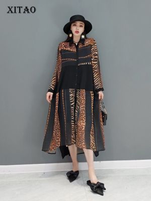 XITAO Dress  Casual Loose Women Leopard Print Shirt Dress