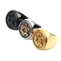 Simple Vintage GoldBlackSilver Hexagram Ring For Men Fashion Stainless Steel Multicolor Star Of David Ring Amulet Jewelry Gift