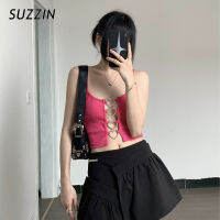 SUZZIN เสื้อครอป บางสำหรับผู้หญิงเสื้อกล้ามความรักลายฉลุเสื้อโชว์ Y2K