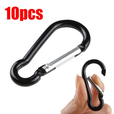 10pcs Hooks Key Alloy Climbing D Snap Chain Spring Ring Equipment Aluminum Gourd Black