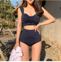 New Korean Style High Waist Pure Color Split Swimsuit Womens Slim Fit Cover Your Belly with High Waist Sexy Solid Color Conservative Hot Spring Swimsuit