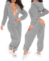 2022 New Year Sleepwear Home Clothes 3D Ear Buttoned Flap Functional Fluffy Lounge Jumpsuit Hooded Playsuit One Piece Suit Women