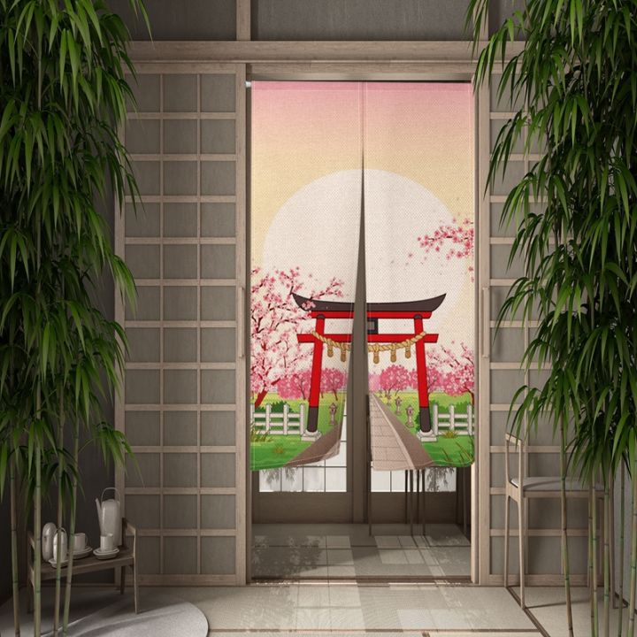 ญี่ปุ่นประตูม่านห้องรับประทานอาหารห้องครัวประตูผ้าม่านดอกเชอร์รี่คลื่นผ้าม่านทางเข้าแขวนครึ่งม่าน-de-จุก