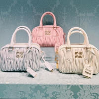 2023 Spring MIUMIUˉ New Boston Pillow Bag Soft Sheepskin Shoulder Bag Western Pleated Shoulder Crossbody Handbag