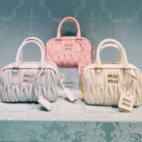 2023 new miu miuˉBoston pillow bag soft sheepskin shoulder bag foreign style pleated shoulder Messenger handbag