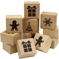 30 Kraft Cardboard Bakery Cookie Boxes Set 4x4x2.5Inch Auto-Popup for Christmas Cupcakes, , Brownies, Donuts