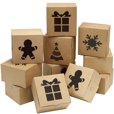 30 Kraft Cardboard Bakery Cookie Boxes Set 4x4x2.5Inch Auto-Popup for Christmas Cupcakes, Cookies, Brownies, Donuts