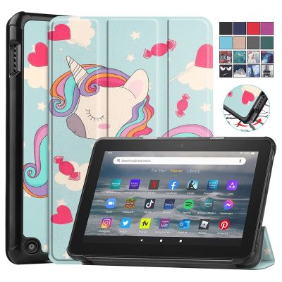 For Fire 7 Fire7 Case 2022 Cute Unicorn Cat Flower Painted Shockproof Hard PC Back Tablet for Amazon Fire 7 inch Case Cover Kids