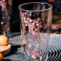 Jingzhi Japanese-style cherry blossom cup ins double-layer glass cup for girls with cover cute girly heart heat-resistant milk cup cup mug glass