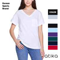 TSLA- [ATIKA] Womens Short Sleeve V-Neck T Shirts, Basic Summer Loose Casual Tops, Plain Soft Tee Shirt with Pocket I  ผู้หญิง I แขนสั้น I เสื้อยืด  (AT-TS100)