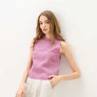 SUUBE Official Basic top - Lilac เสื้อแขนกุดไหล่ล้ำ ทรงเบสิค ติดกระดุมคอด้านหลัง ผ้าลินินแท้