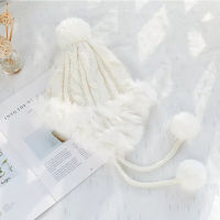 Rabbit Fur Hat For Women Fluffy Earflap Ear Caps Skiing Ear protection ball Headgear warm Beanies knit hat fur bomber HAT women