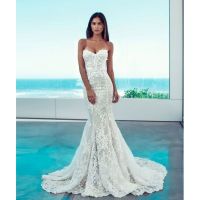 Wedding Bride Backless Fishtail Lace Maxi Dress Evening Party Boat Neck Women ชุดเดรสยาวเดรส เดรสผูใหญ่ เดรสผู้หญิง