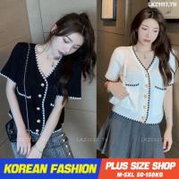 【Discount】? Plus size ❤ เสื้อยืดสาวอวบอ้วน ไซส์ใหญ่ ผู้หญิง เสื้อไหมพรม ทรงหลวม แขนสั้น คอวี ฤดูร้อน สไตล์เกาหลีแฟชั่น