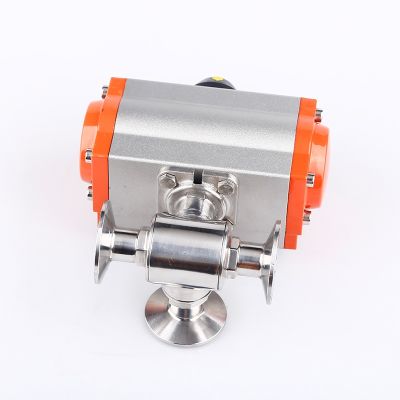 51mm 3 Way 304 Stainless Steel Sanitary Tri Clamp Ferrule T/L Type Pneumatic Ball Valve With Double Acting Cylinder