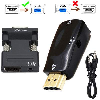 HDMI-เข้ากันได้กับแจ็คหัวแปลงสายวีจีเอ3.5มม. ตัวแปลงสัญญาณเสียงตัวผู้ไปยังตัวเมีย HD 1080P สำหรับพีซีจอแสดงผลทีวีแล็ปท็อปโปรเจคเตอร์