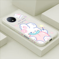 เคสโทรศัพท์พร้อมใช้สำหรับ Vivo Y02เคสโทรศัพท์กระต่ายสีขาวน่ารักลายการ์ตูนเคสป้องกันกล้องคลุมทั้งหมดปลอกซิลิโคนของเหลวรูปแบบขอบสี่เหลี่ยม