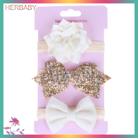 HERBABY เครื่องประดับผมรัดผมสำหรับเด็กแรกเกิดเด็กผู้หญิงโบว์ดอกไม้สายคาดหัวทารกจำนวนมาก3ชิ้น