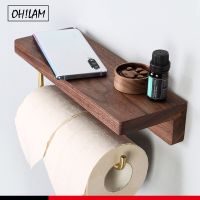 Brass Double Wooden Toilet Roll Holders Wall Mounted Toilet Paper Rack Holder With Wood Shelf Tissue Box Bathroom Accessories Toilet Roll Holders