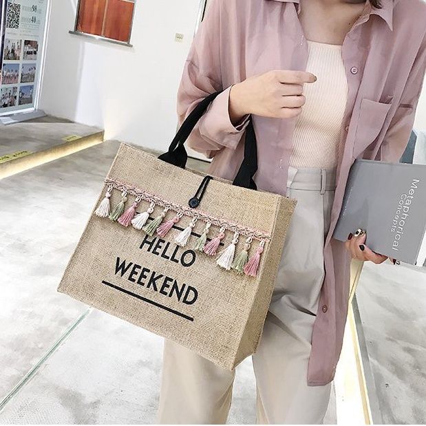 koreafashionshop-kr1750-กระเป๋าสานกระเป๋าถือ-hello-weekendใบใหญ่ใส่ของได้เยอะ