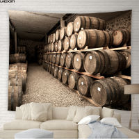 【cw】Vintage Old Wooden Wine Cellar Tapestry Oak Barrel Grape Country FarmhouseBackground Wall Hanging Cloth Living Room Home Decor ！