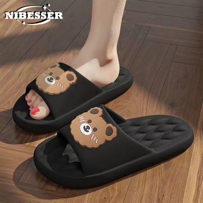 Cartoon Slippers For Men Summer Beach Slides Cute Bear Flip Flops Men Thick Indoor Bathroom Anti-Slip Sandals Women Couple Shoes