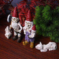 Arenlen【Hot Sale】 2 pcs ฮาโลวีน Garden Gnome รูปปั้นเรซิ่น Skeleton Gnomes Bonsai ตกแต่งเรซิ่น Skeleton ตกแต่ง