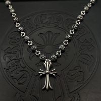 [TOP] Chrome Heart S925 Silver cross element necklace integrated chain cross flower ball chain classic style