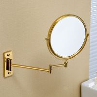 ▥ Gold Brass Wall Mounted Dressing Mirror Bathroom Gold 8 Inch Foldable Double Face Magnify Mirror