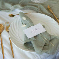 Sage Green Napkin Boho ผ้าเช็ดปากสำหรับงานแต่งงาน ผ้าเช็ดปาก Cotton Gauze Napkins ขอบดิบ ผ้าปูโต๊ะ ผ้าอาหารค่ำ Linen Napkins-Laocher