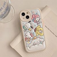 เคสโทรศัพท์หนังอัดแข็งสำหรับ iPhone 15 14 13 12 Pro Max Plus 11 Sanrio เคส3D น่ารักลายการ์ตูน HelloKitty Cinnamoroll ของลูกสุนัขปกป้องกล้อง TPU แบบนิ่มกันกระแทก