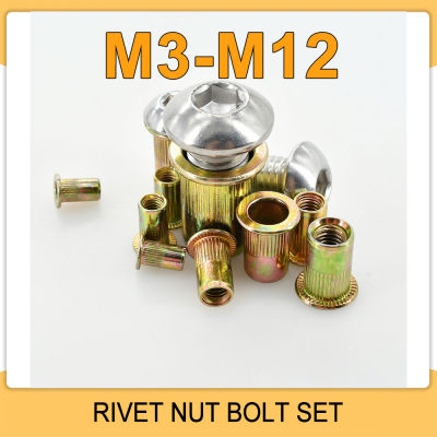 เกลียวแทรก Rivet Nuts เหล็กคาร์บอน Rivetnut สแตนเลส Hex Socket Allen Bolt Nut สกรูชุด M4 M5 M6 M8 M3