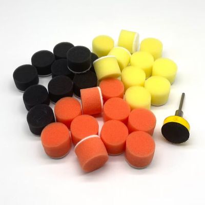 11 Pcs Mini Car Foam Drill Polishing Pad Kit Hook and Loop 1 Inch 25mm Detail Sponge Wool Waxing Buffing Pads with Backer Adhesives Tape