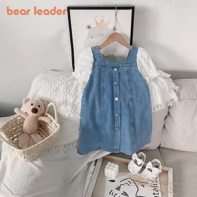 Bear Leader ชุดเดรสยีนส์แฟชั่นสำหรับเด็กผู้หญิงฤดูร้อน2022ชุดเดรสเจ้าหญิงร้อยลูกไม้แขนสั้นใหม่ชุดเสื้อผ้าสำหรับเด็กวัยหัดเดิน2-6Y