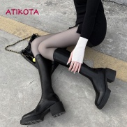 Giày boot cao gót Atikota cổ cao đến đầu gối có khóa kéo phía sau thời