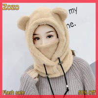 Zozo ✨Ready Stock✨ ที่ปิดหูกันหนาวน่ารักหมวกผ้ากำมะหยี่มีหูสำหรับผู้ใหญ่หน้ากากอบอุ่นสำหรับผู้หญิงหมวกคลุมศีรษะกลางแจ้ง