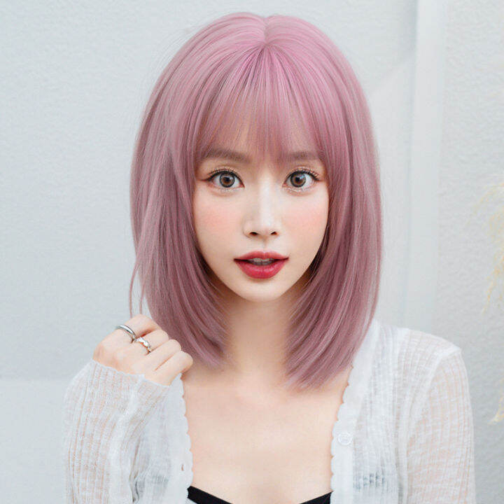 new-fashion-wig-human-hair-original-real-hair-true-hair-pink-washable-short-hair-womens-hair-shoulder-length-bangs-long-hair-air-bangs-short-hair-dbv