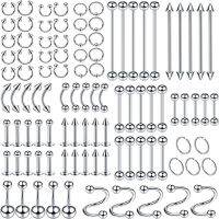 5-100ชิ้นสแตนเลส14กรัม16กรัม20กรัมกระดูกอ่อนหูปากลิ้นจมูกสะดือบาร์เบลเล็บเครื่องประดับเจาะชุดร่างกาย