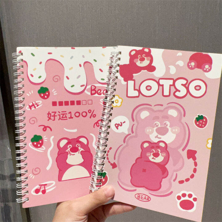 4pcs-set-lotso-a5-spiral-notebook-strawberry-bear-cartoon-spongebob-workbook-thickened