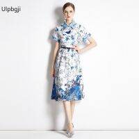 Summer New European Goods Affordable Luxury Elegant Jungle Bird Positioning Printed Waist-Controlled Dress