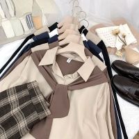 ☄ High-end drapey loose shawl fake two-piece long-sleeved shirt for women with autumn design niche and chic outer layering top